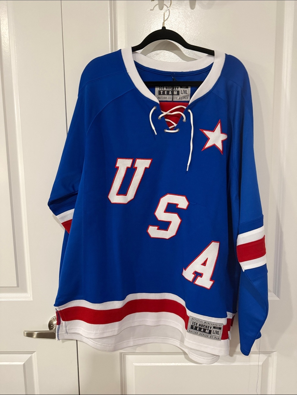 Blue USA Hockey Jersey with Lace-Up Neck - size L/XL